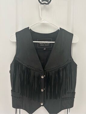 Unik Black Leather Fringe Vest